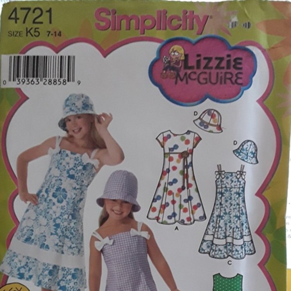 Girl's Dress, Sundress & Hat Sewing Pattern by Simplicity #4721